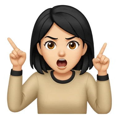 Mónica yelling and pointing with black hair sticker