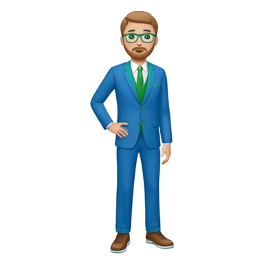 full body White male basketball coach light brown/ blond hair, short beard, green/blue eyes wearing glasses and blue and green suit sticker