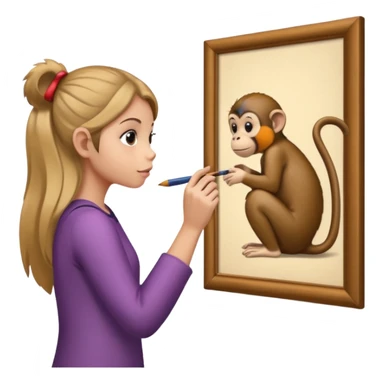  girl look a monkey is painting picture of monkey on the wall sticker