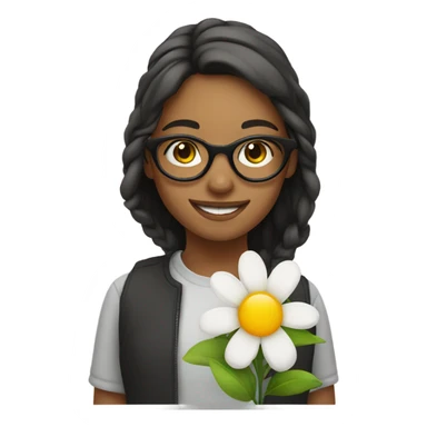 smiling girl with glasses and flower  sticker