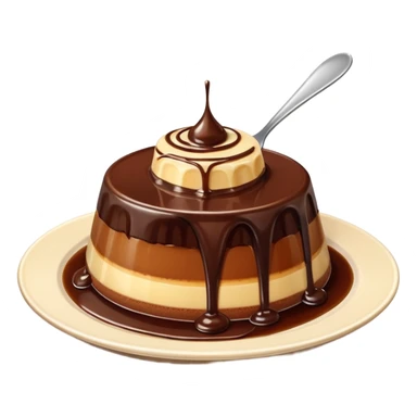 chocolate pudding dessert with flan on top on a small plate sticker