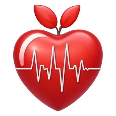 glossy red heart with white EKG line in PQRST waveform, soft gradients and highlights, Apple iOS style emoji sticker