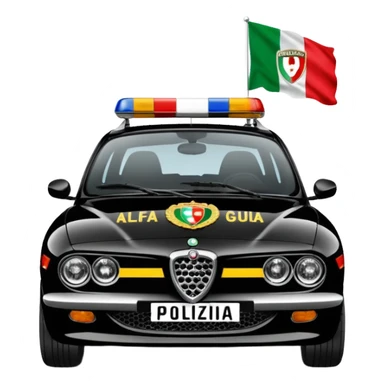 crea auto di servzio alfa romeo giulia colore nero con la scritta sul lato polizia penitenziaria e la un leopardo e la bandiera italiana sticker
