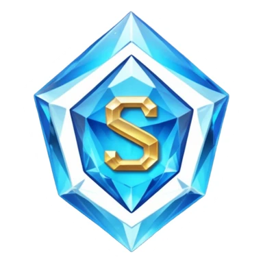 Create a custom emoji badge featuring a stylized, glossy letter “S”. Style it after the Diamond rank from League of Legends. Use crystalline blue tones, sharp reflections, faceted textures, and a high-end glowing frame.
 sticker