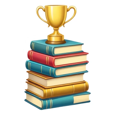 A cute sticker with a stack of books and a trophy, perfect for book lovers who proudly own a massive "To Be Read" pile sticker