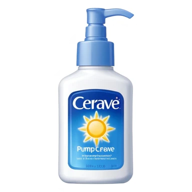 White CeraVe pump bottle with blue label and bright yellow  glow badge. Floating in golden morning light, encircled by radiant sunbeams and shimmering protective particles. A shield of light surrounds it like a solar barrier. Glossy, potion-like, symbolizing daily moisture and powerful sun defense. sticker
