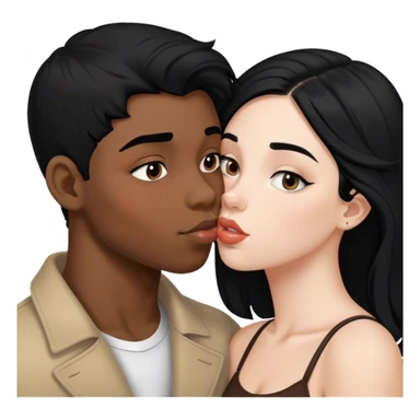 Black boy kissing white girl with black hair sticker