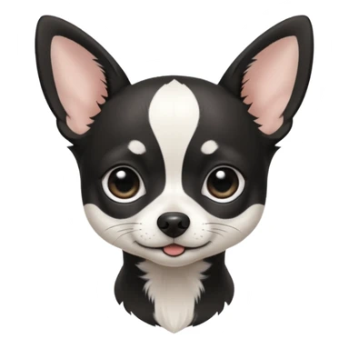 A black and white chihuahua emoji please with a thin white line on the center of head nose pointy sticker