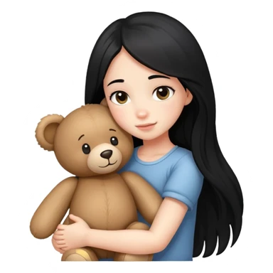 girl , black long hair, hug, teddy sticker