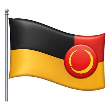 a rectangular flag with the top half solid black and the bottom half solid red with a medium-sized yellow circle in the middle overlapping both colours sticker