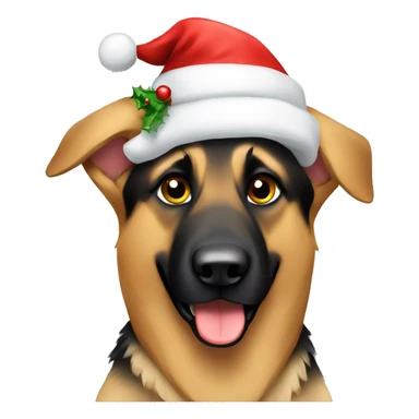 german shepherd wearing a christmas hat sticker