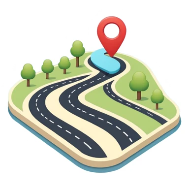 Very simple navigation map icon, bold clean lines, curved road with location pin, Waze style colors, flat design, minimal, no background
 sticker