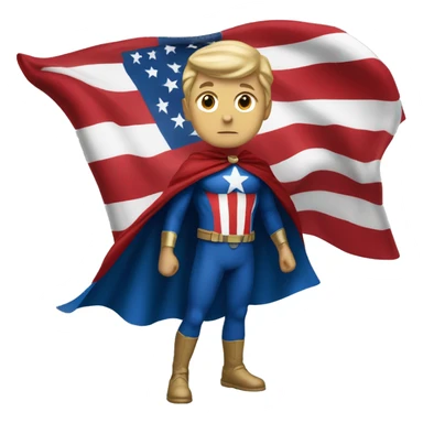 Emoji of Homelander from ‘The Boys’ series. USA flag-inspired costume with cape (red, blue, white). Confident, slightly menacing expression. sticker