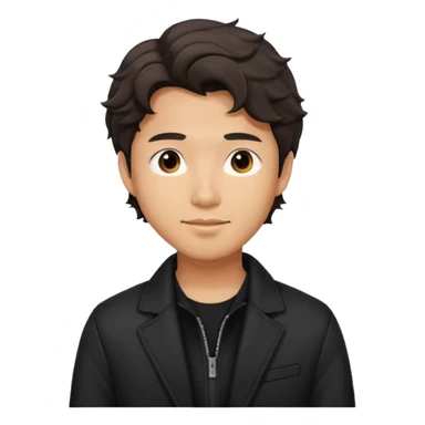 Asian guy wavy hair, dressed cool in black jacket, demure but with a smirk  sticker