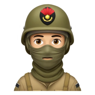 
an Iraqi soldier with a serious face, wearing a helmet and a balaclava covering his mouth sticker