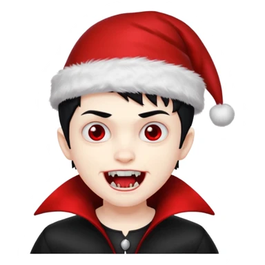 Vampire boy ,Fangs , cHristmas hat ,black hair sticker