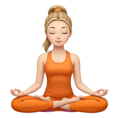 caucasian woman with ponytail in lotus position meditating, eyes closed with a slight smile, peaceful expression, orange yoga clothes sticker