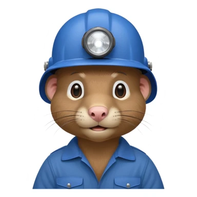 a mole rat, blue helmet, headlamp, brown worker cloth sticker