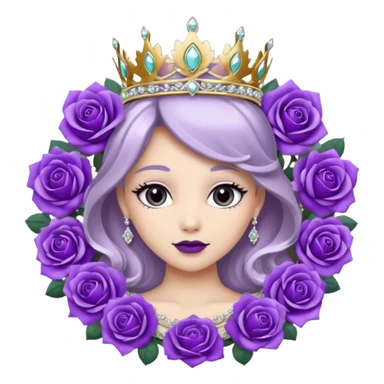 Purple rose flower, silver circle plaque with silver tiara sticker