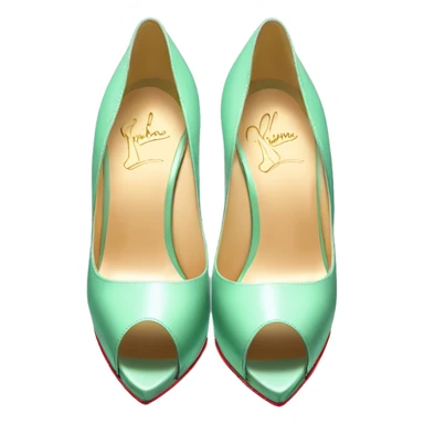 Realistic isolated top view of a pair of mint green Louboutin stiletto peep toe high heel shoes. sticker