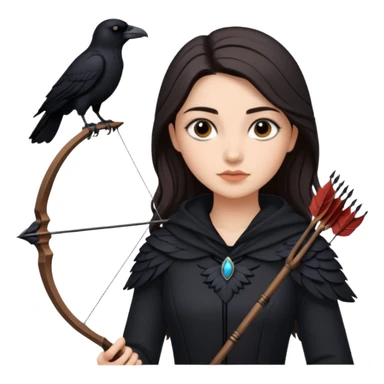 Alysanne Blackwood from Game of Thrones. She is known as black aly and is the Wife of Cregan Stark. I have her looking like Hande Erçel. Show her with a raven and a bow and arrow sticker