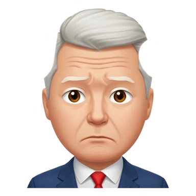 Sad emoji of Sergey Sobyanin, mayor of Moscow, looking upset and disappointed, cartoon style, expressive face, simple emoji design sticker