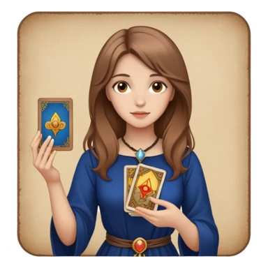 girl with light brown hair and brown eyes with tarot cards in her hands sticker