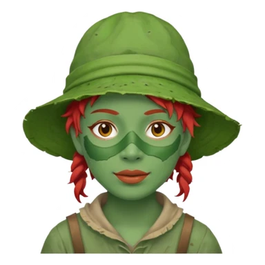 messy green full face green clay mask and tourist hat red hair  sticker