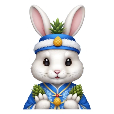 rabbit, wearing blue chinese ancient custome, with pine apple sticker
