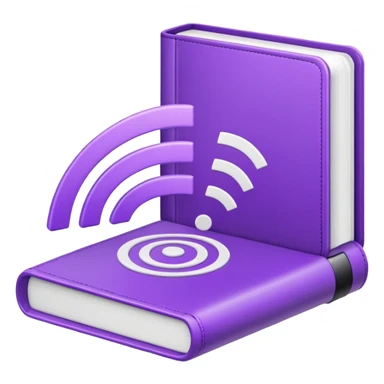 Purple icon: a book with Wi-Fi waves. Minimal, web style. sticker