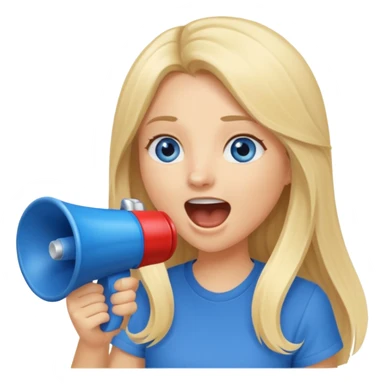  blue eyes blonde girl yelling into megaphone smiling long hair sticker