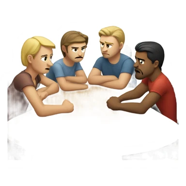 6 Caucasian people sitting around a table looking unhappy sticker