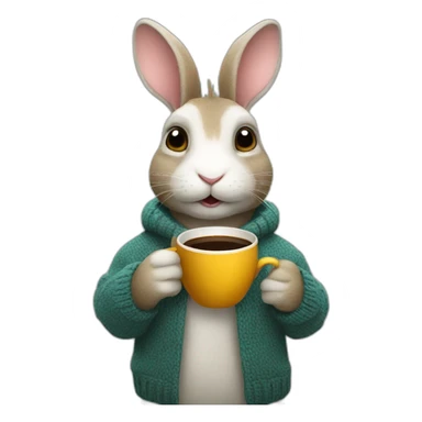 Rabbit with coffe cup in the sweater sticker
