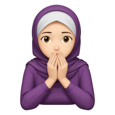  Hijabi girl sitting and hiding her face from her hands made into half open fists and completely covered her face.Her face is completely covered from his hands made in half open fists sticker