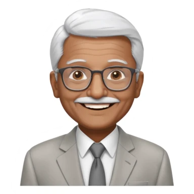 70 yr old indian man, short straight white hair brushed back, light grey business suit, big smile, dark brown skin, no moustache, dark brown eyes, glasses
 sticker