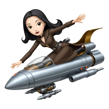 Jedi teen Morticia Addams flying a chrome accented Jumpspeeder anti-gravity repulsorlift powered by an imperial speeder steampunk  sticker