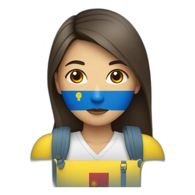 vietnamese woman with ukranian flag colors on face holding passport sticker