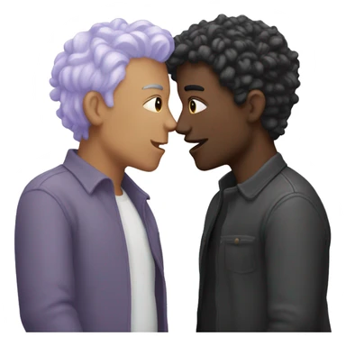 Two men kissing, one of the white with lavender hair and the other person is black with black hair sticker