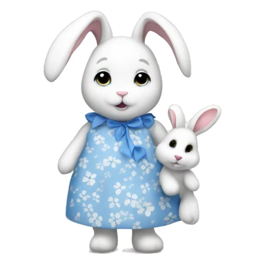 White bunny teddy with blue flower dress sticker