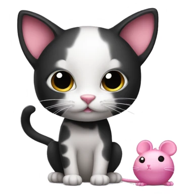 Little black cat with a pink mouse sticker