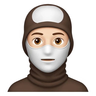 head of a guy with brown eyes wearing a white balaclava without a mouth sticker