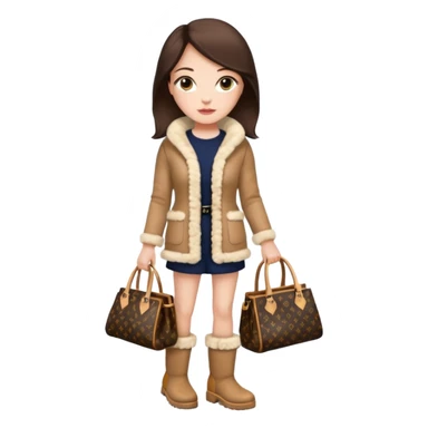 Woman standing with a luxury LV handbag wearing UGG boots.  sticker