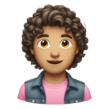 a teen boy with curly dark brown mullet hair with light toned skin in a pink skirt sticker