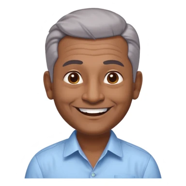 50 yr old indian man, dark skin, grey hair, big smile, white teeth, chubby, no moustache, clean shaven, young style hair, hair brushed back, 5 oclock shadow, bindy on forehead, dress shirt, forehead dot sticker