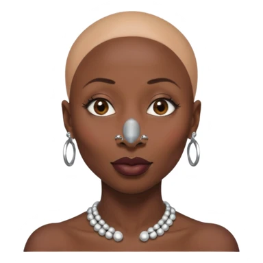 Grown black (proud) woman, bald with a perfect head, a prominent nose with a septum piercing, many piercings on her ears, a gap between her front teeth and very long nails (cynthia erivo) sticker