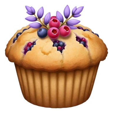 Lavender flower sprig muffin with berries and crystallized sugar sticker