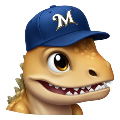 Crying baby dinosaur wearing a Milwaukee brewers hat  sticker