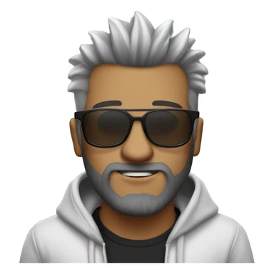 hombre blanco con pelo negro mohawk muy corto con hoodie gris y barba de dos dias y lentes sticker