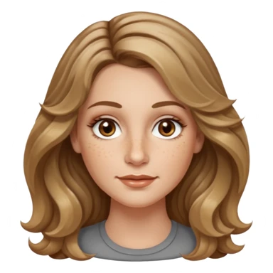 long dark Blond with highlights wavy hair white women, oval shape face hazel eyes long lashes little bit of freckles on the nose high cheek bones sticker