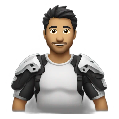 Chico medio gordo sobre una moto de enduro con remera negra con lobo BMS  sticker